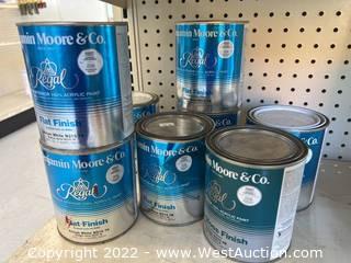 (8 Count) Approximate Quarts Of Assorted Benjamin Moore Flat And Semi Gloss Finish 