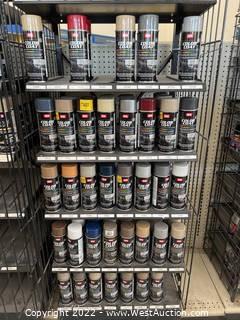 Approximately (87) Assorted Cans Of SEM Color Coat Flexible Coating (Rack Not Included)