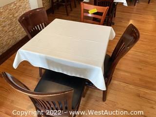 Table Set: Wood Table With Tablecloth And 4 Wooden Chairs