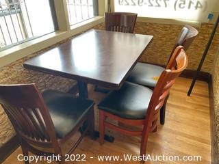 Table Set: Wood Table With Tablecloth And 4 Wood Chairs