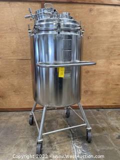Letsch Stainless Steel 100 Gallon Jacketed Bio Reactor With Assorted Tri-Clamp Fittings and Valves 