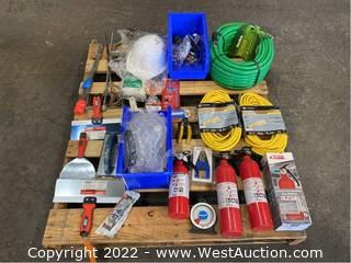 Contents Of Pallet: Taping Knives, Fire Extinguishers, Extension Cords, and More 