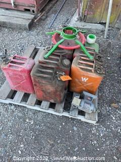 Pallet of Jerry Cans and Grinder