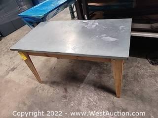 Metal Top Table with Wood Legs