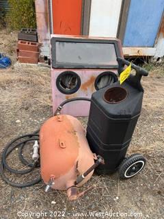 Sandblasting Cabinet, Compressed Air Tank, And Material Receptacle 