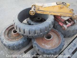 (6) Forklift Wheels and (3) Floor Jacks