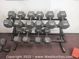 VTX by Troy 5 lb to 100 lb 8-Sided Rubber Encased Dumbbell Set with Rack