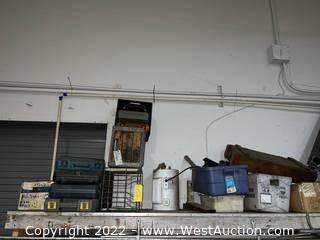 Contents of Shelf: Tool Cases, Water Heater, Wood Crate and More