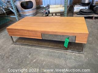 Modern Chrome and Wood Coffee Table with Drawer 