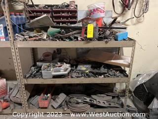 Metal Storage Rack with Contents: Assorted Hardware, Auto Parts and More 