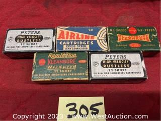 Asst. 22 Shorts Ammo 5-Boxes (250 +- Rounds) Collector Boxes