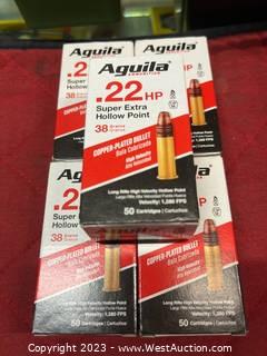 Aguila Super Extra Hollow Point22LR Ammo 5-Boxes (250 Rounds)