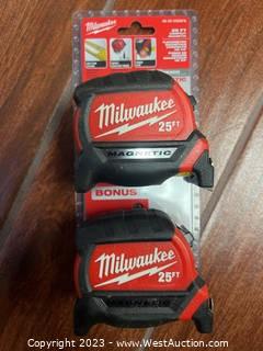 (2) Milwaukee 25’ Magnetic Tape Measures (New) 