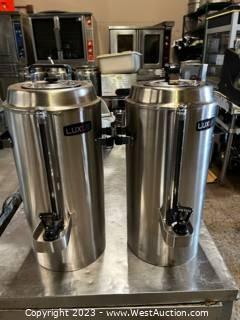 (2) Fetco Luxus TPD-30 3-Gallon Coffee Dispensers 