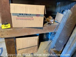 Contents of (2) Shelves: Assorted Copper Fittings, Aluminum Fittings, and Roofing Materials 