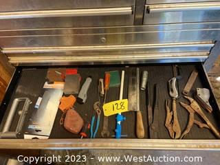 Contents of Drawer: Clamp Wrenches, Straight Line String, Dovetail Saw, and More
