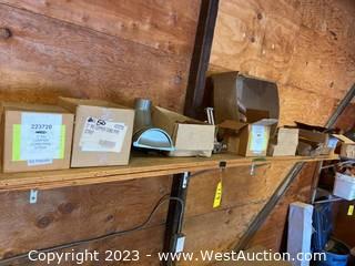 Contents of Shelf: 3” Copper Cond Pipe Straps, Copper Fittings, Copper Combo Circle And Shank, and More