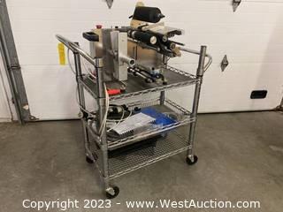 Etik “Eco” Adhesive Labeling Machine With Accessories And Metro Style Rolling Cart 