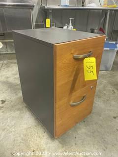 Rolling Wood And Metal Filing Cabinet 