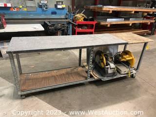 Steel, Wood And SoapStone Rolling Shop Table (Contents NOT Included)