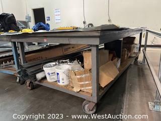 Heavy Duty Steel And Wood 9’ Work Table (No Contents)
