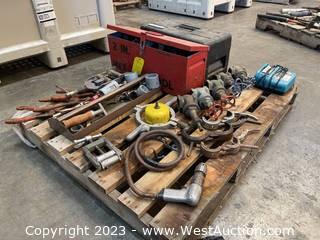 Pallet of Tool Boxes, Pipe Fittings, Clamps and More