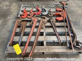 Pallet of Assorted (5) Pipe Wrenches and (6) Pipe Cutters 