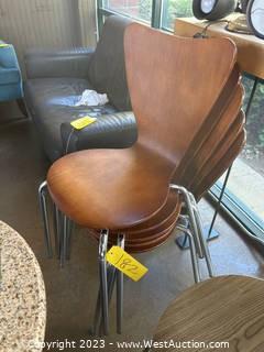 (5) Wood Chairs With Metal Legs
