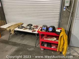 Red Pushcart With Assorted Welding Accessories 