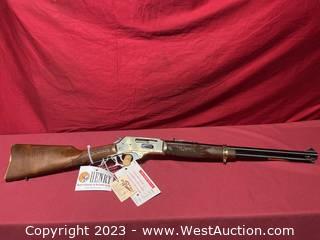 (New in Box) Henry, Gold Side Gate (Lever Action Rifle) in 35 Remington (W/ Laser Engraved Wood Stock)