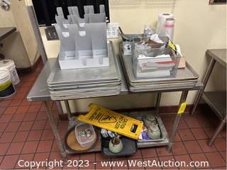 Contents Of Table: Aluminum Trays, Utensil Organizers, Plastic Bags, Tea Pots, Caution Sign, Trays
