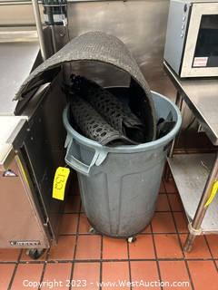 Rubbermaid Brute 32-Gallon Trash Bin And Contents: Rubber Mats