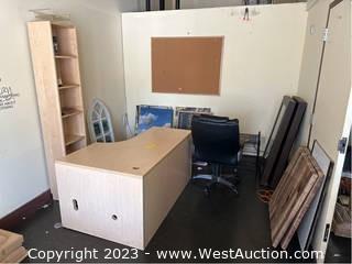 Contents of Office: Desk, Chairs, Cabinet, Paintings, Metro Racks, Table Tops 