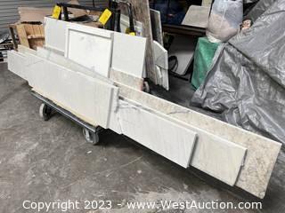 Rolling Material Cart with Contents: (10) Assorted Pieces Of Granite And Quartz