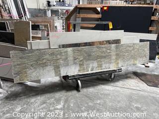Rolling Material Cart with Contents: Assorted Granite And Quartz Slabs 