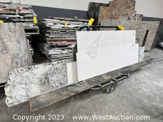 Rolling Material Cart with Contents: (10) Assorted Granite And Quartz Slabs 