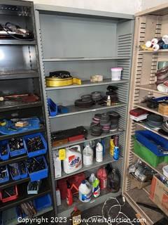(1) Shelving Unit and Contents: Grinding Wheels, Cleaning Chemicals, and More