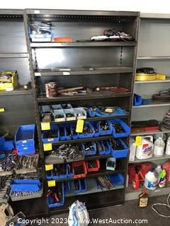(1) Shelving Unit and Contents: Ratchets, Files, Shears, Tape Measures, and More