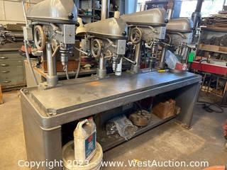 (4) Table Mounted Dayton Drill Presses with Table and Contents 