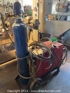 Lincoln Electric Wire-Matic 255DC Arc Welder And Wire Feeder With Cart And Argon/Co2 Tank 