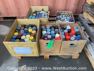 Contents Of Pallet: (4) Assorted Boxes Of Engine Spray Paint, Assorted Plasti-kote Touch Up Color Bottles, And Silicone Adhesive Sealant