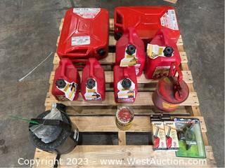 Contents Of Pallet: Assorted Gasoline And Oil Cans And Accessories 