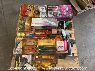 Contents Of Pallet: Assorted Tie Down Straps, Trailer Jack, Zero Tilt Ball Mount And More