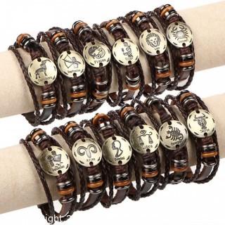 (20) Gemini - Horoscope Leather Charm Bracelets (for Men and Women)