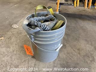 Bucket With Assorted Safety Harness Equipment 