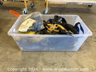 Bin With Contents: Assorted Safety Harness Equipment 