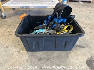 Bin With Contents: Assorted Safety Harness Equipment 