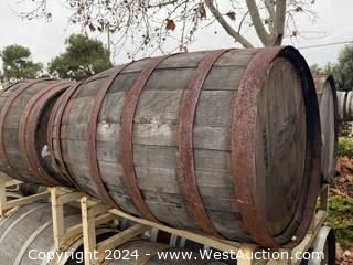 (4) 60 Gallon Wood Wine Barrels and Rack