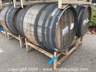 (4) 60 Gallon Wood Wine Barrels and Rack