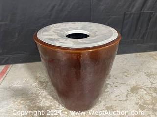 Large Brown Ceramic Planter & Garbage Can
